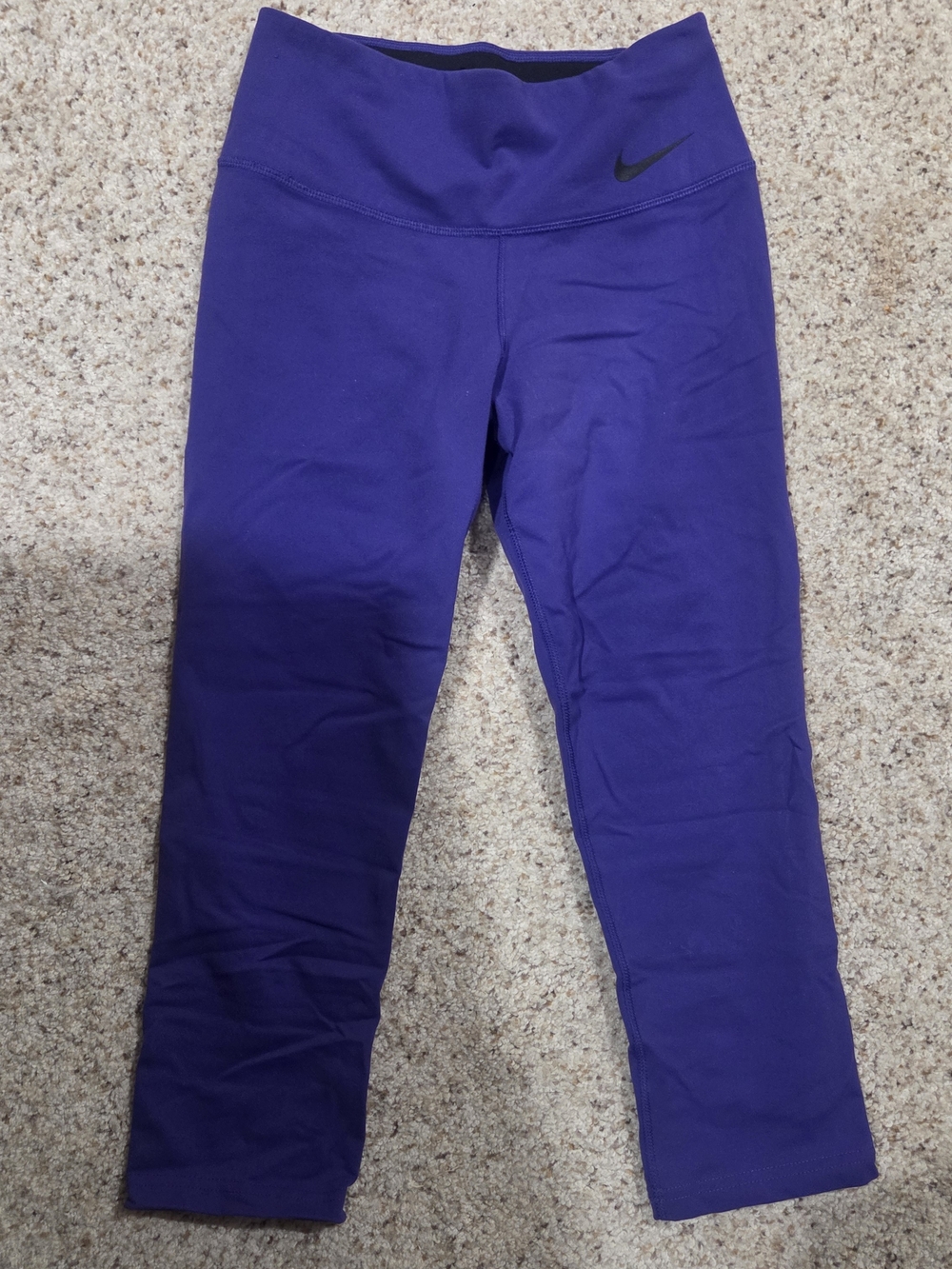 Nike Dri-Fit Purple Athletic Capri Leggings with Black Swoosh